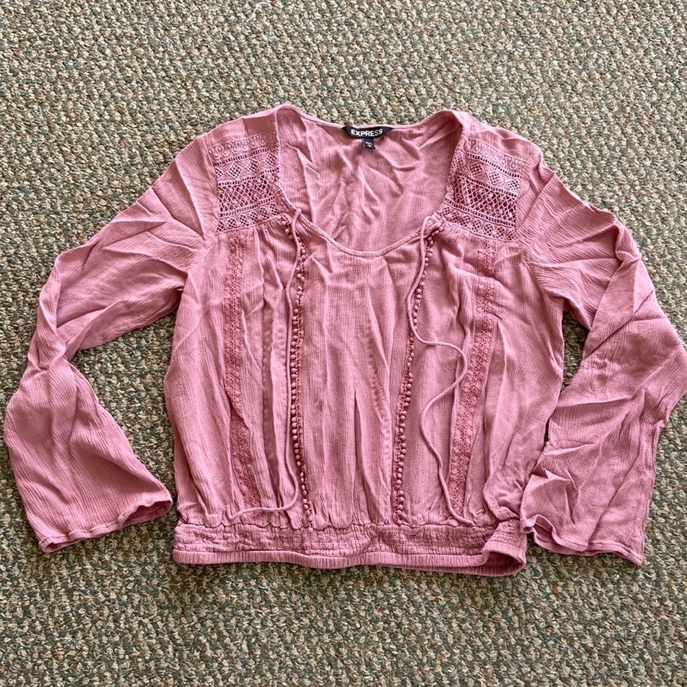 Express peasant style cropped blouse with elastic waist size medium